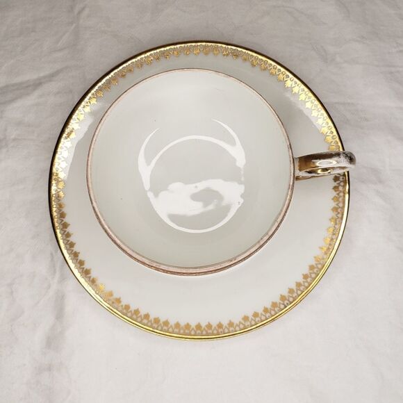 Antique Limoges gold Chintz porcelain cup saucer - Picture 1 of 9